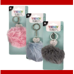 Keyring  - Pom Pom with Bling Heart 11cm